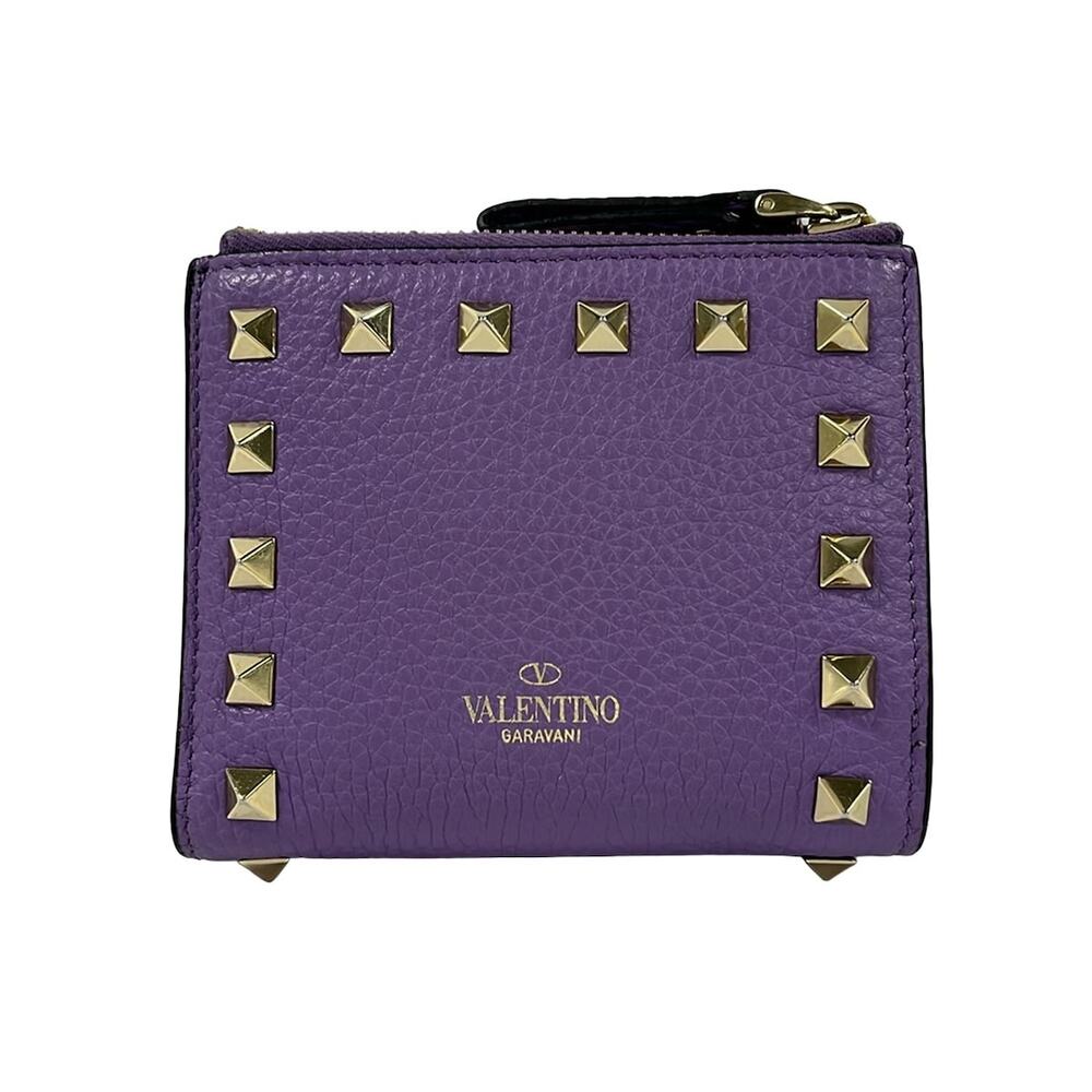 Valentino Rockstud Bifold Wallet Purple Gold
